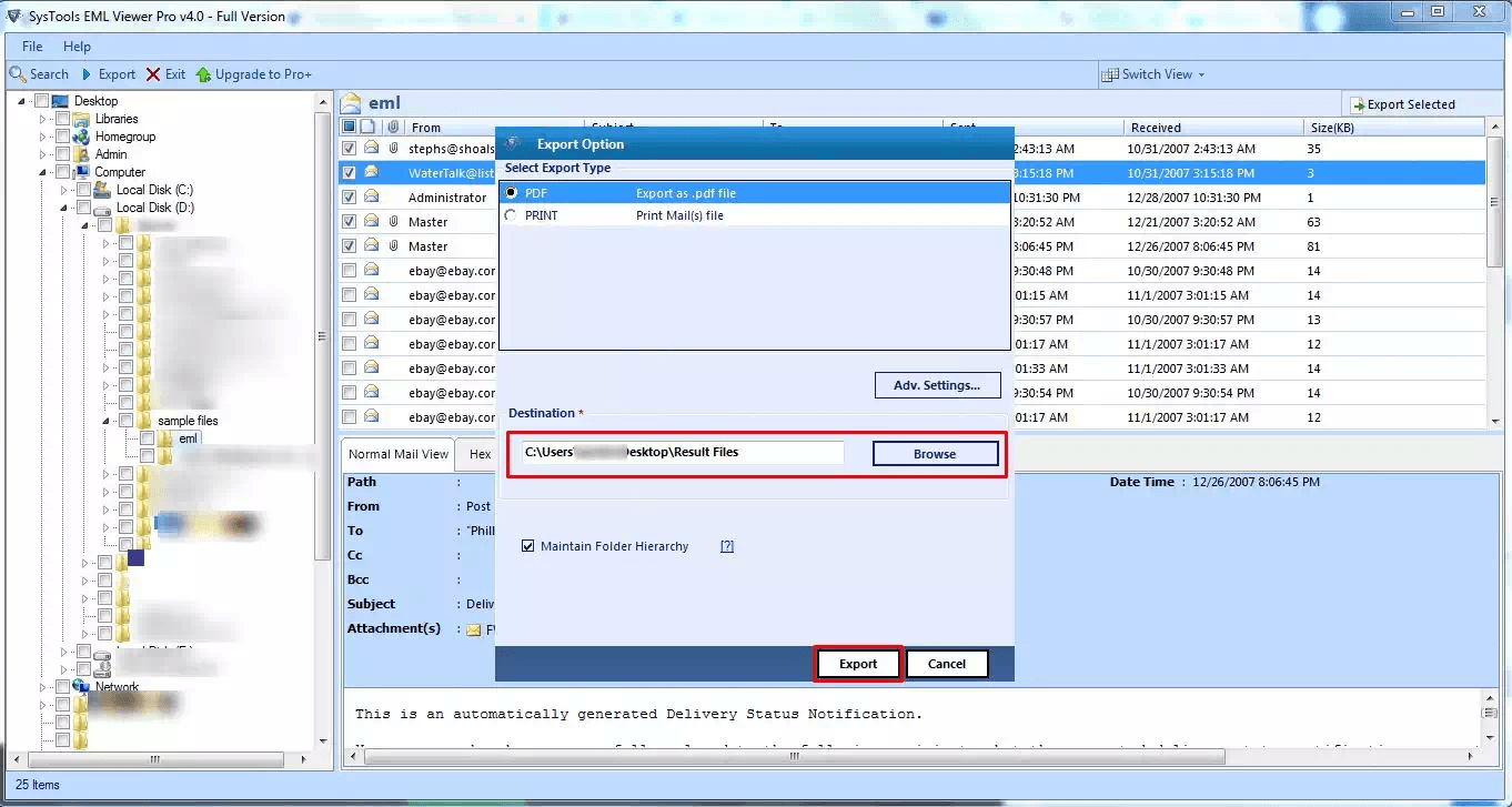 Converting EML Files to PDF screenshot