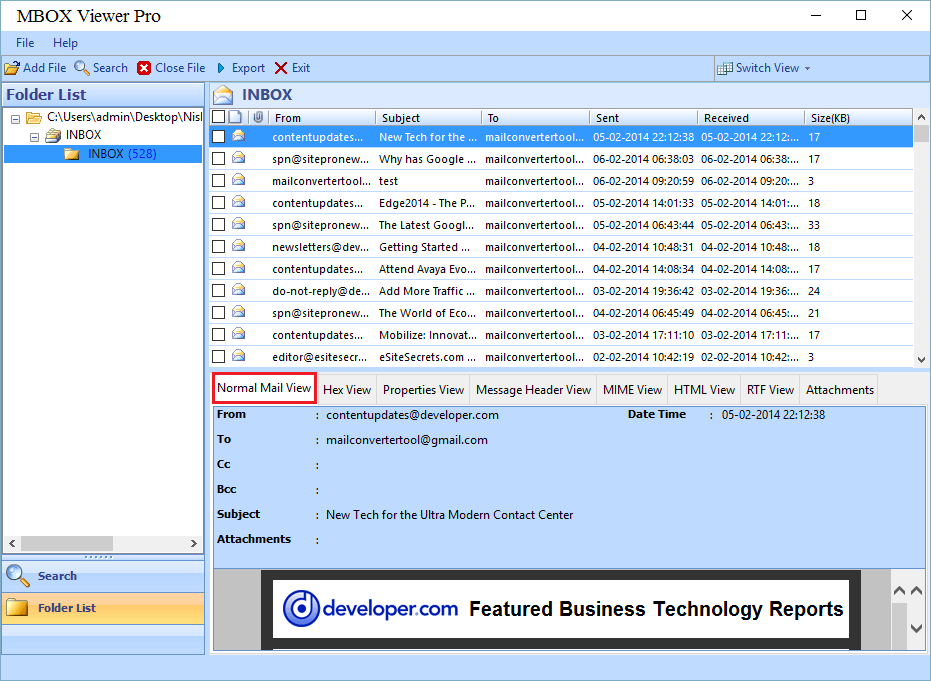 Export Mailbox to PDF screenshot