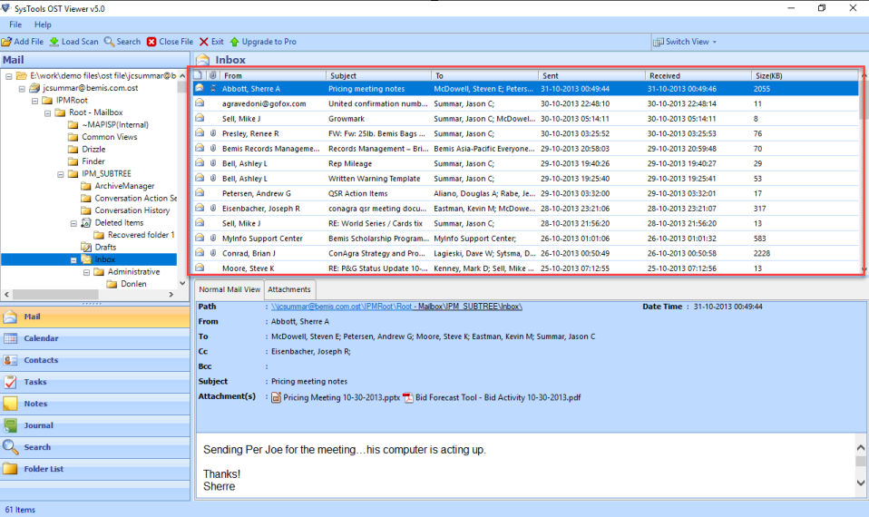 Open OST File screenshot